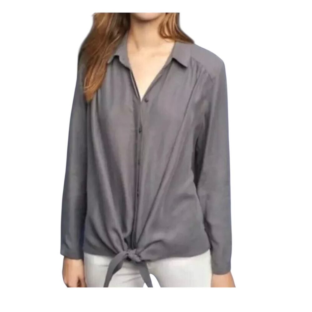 Anthropologie Maeve Tuesday XS button front tie low hem top TLS1 2904